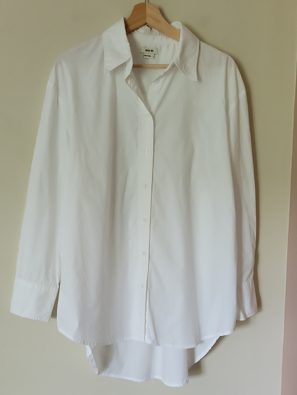 Jason Wu Women's Oversized White Cotton Long Sleeve Button Down Shirt Large